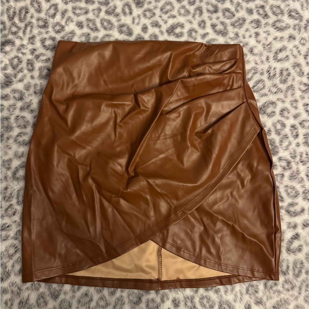 Windsor Brown and Gold Asymmetrical Wrap Mini Skirt
